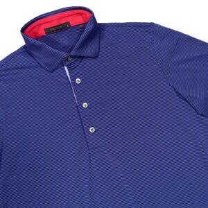 GREYSON Men's Size S Blue Black Striped Short Sleeve Performance Golf Polo Shirt